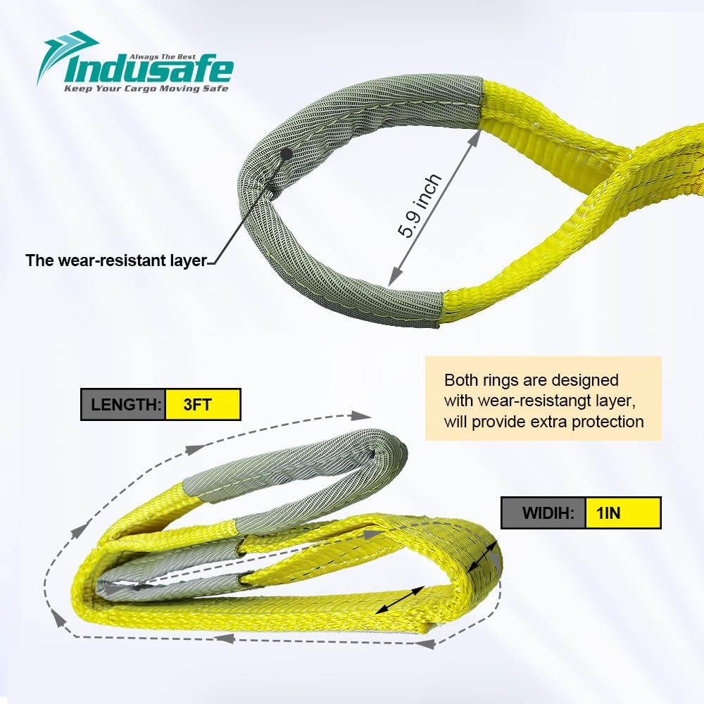 2 Pack 3FT Lift Sling Straps, 2 Ply Polyester Rigging Straps, 1inch Web Sling, 3100LBS Load Capacity Flat Eye-Eye Web Sling for Hoist, Tree Stumps,