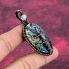 Tree Of Life Abalone Shell Pendant Copper Wire Wrapped Rainbow Moonstone Jewelry
