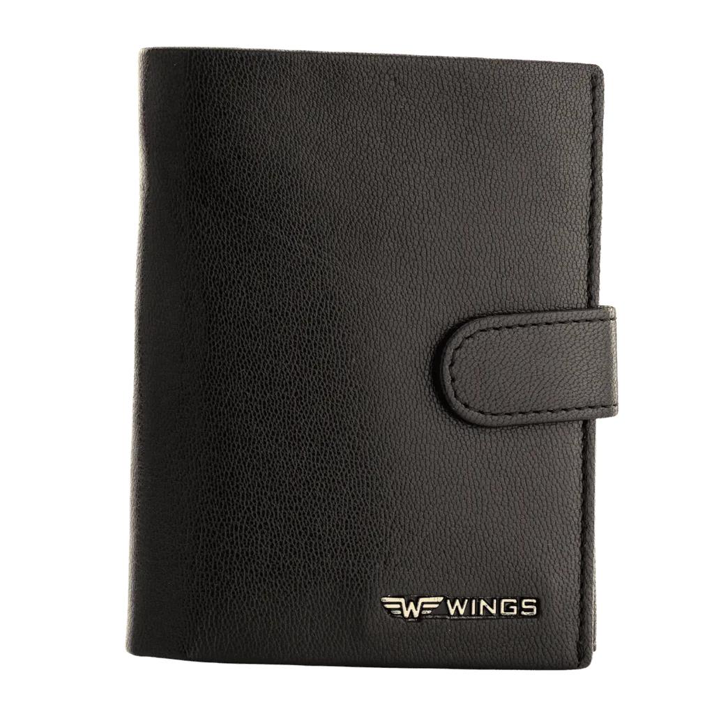 Wings Men' Genuine Leather Zipper Wallet Black