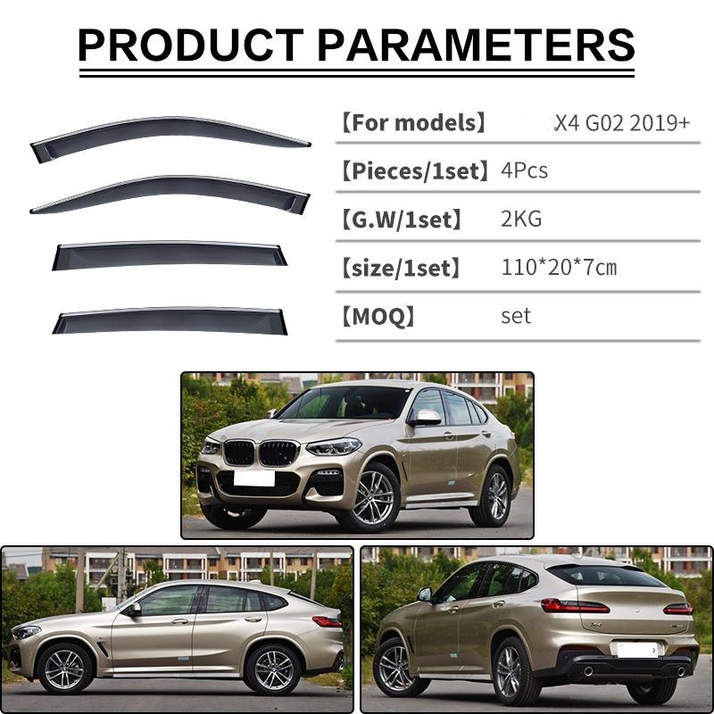 Car Window Visor for BMW X4 F26 G02 Rain Shield Deflectors Awning Trim Cover Exterior Strip Side Chrome Window Trim Accessories