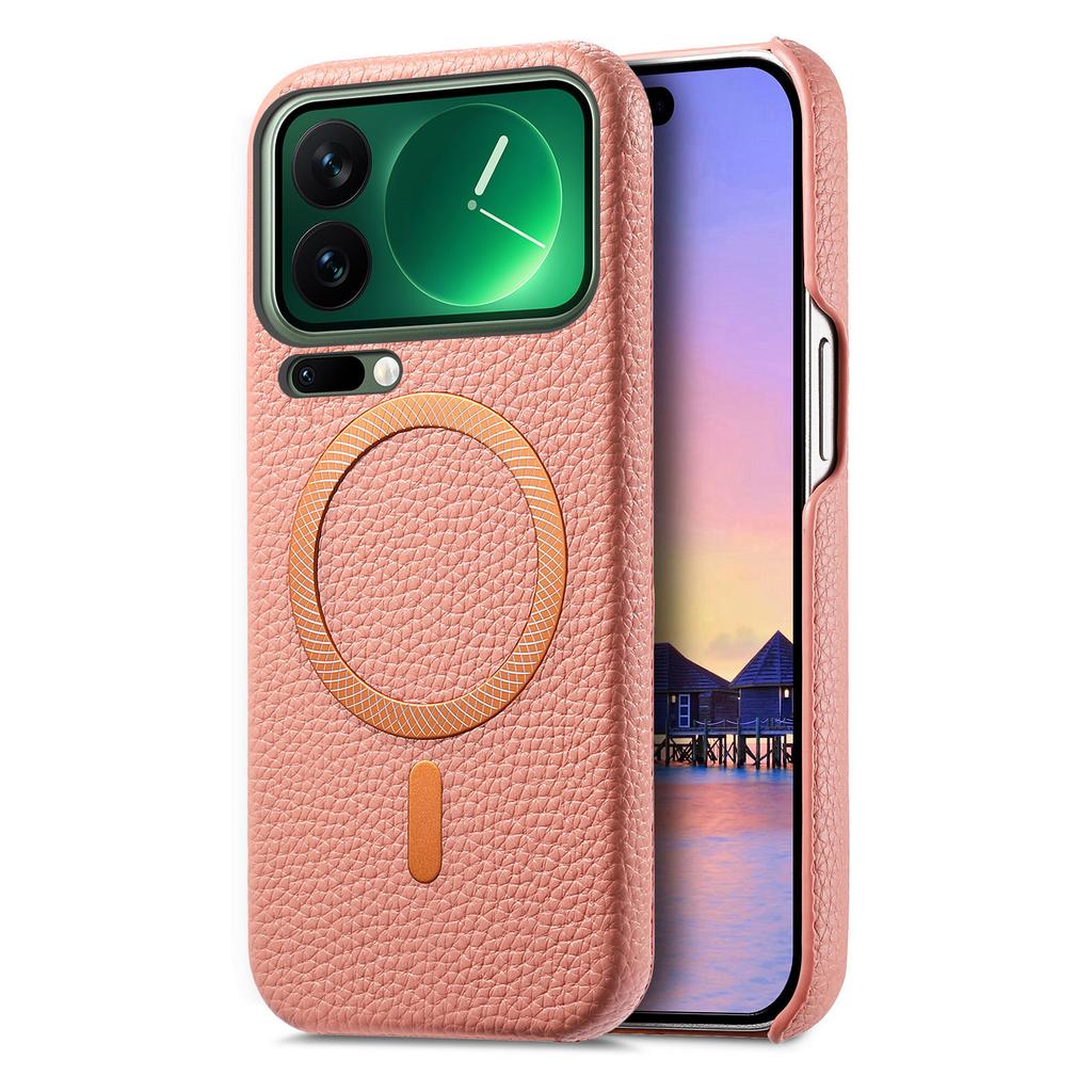 Business Lychee Grain Leather Magnetic Phone Case for Xiaomi 17 Pro 15 Pro Max 15 Ultra Wireless Charging Shockproof Slim Cover