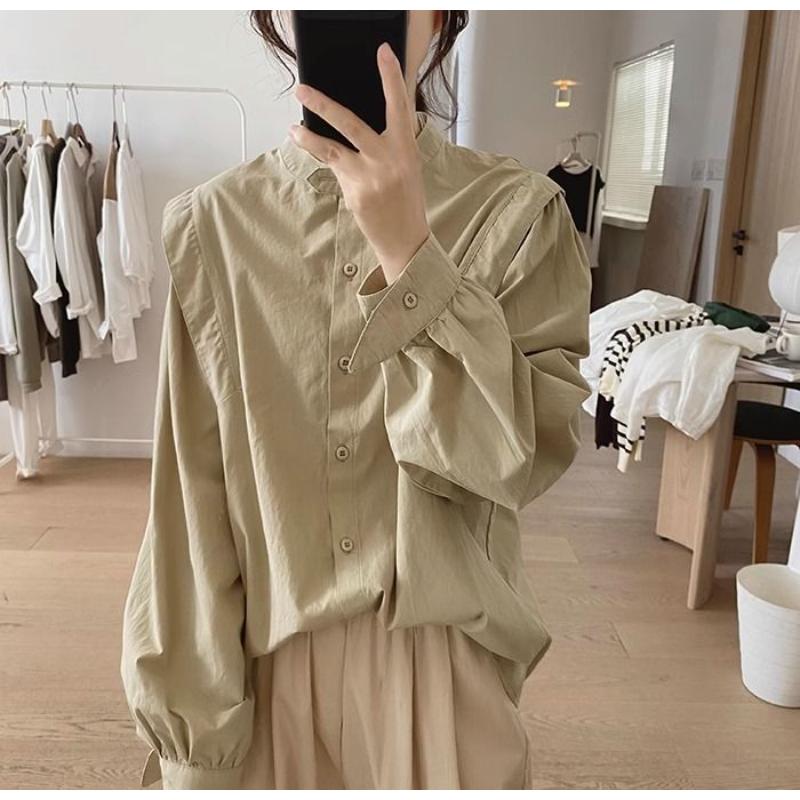 Half Turtleneck Shirt for Women Spring Autumn New Loose Korean Style Long-sleeved Design Cotton Top
