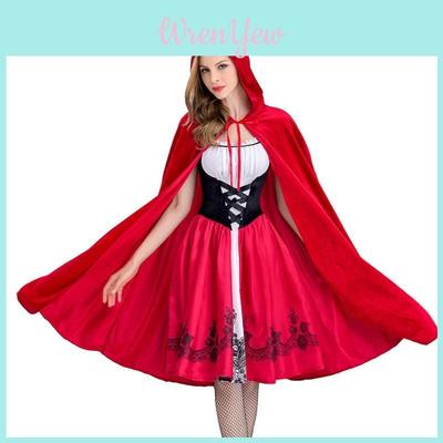 Elegant Adult Little Red Riding Hood Costume For Halloween Cosplay Parties In Red