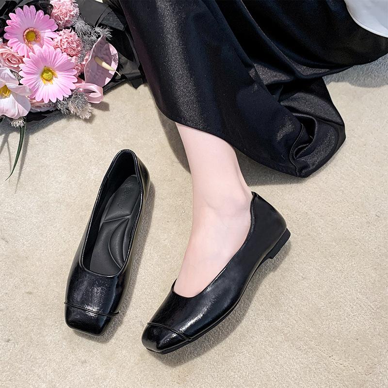 Fashion versatile square head temperament spring new simple low-heeled women's shoes flat shoes soft-soled single shoes Mary Jane French