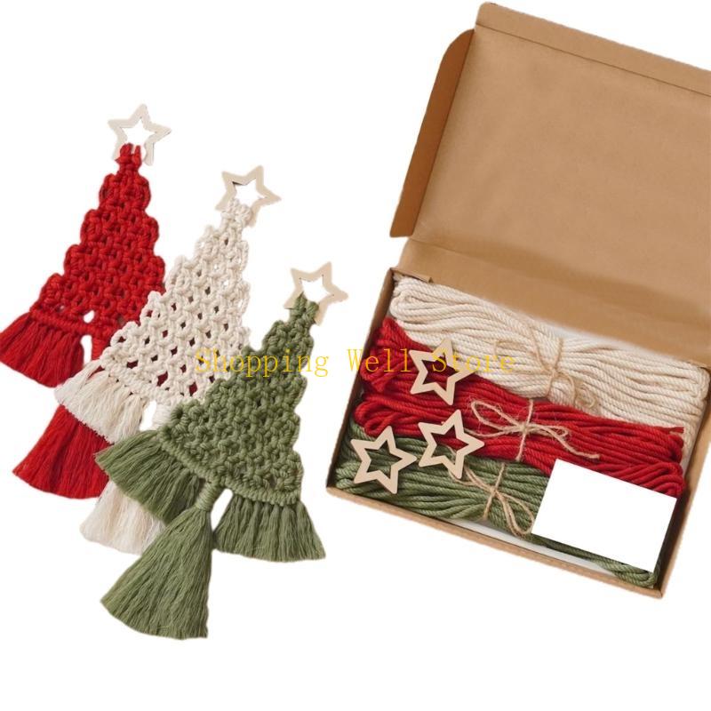 KX4B Christmas Tree DIY Material Pack Bohemian Tassels Wall Hanging Macrames Tapestry