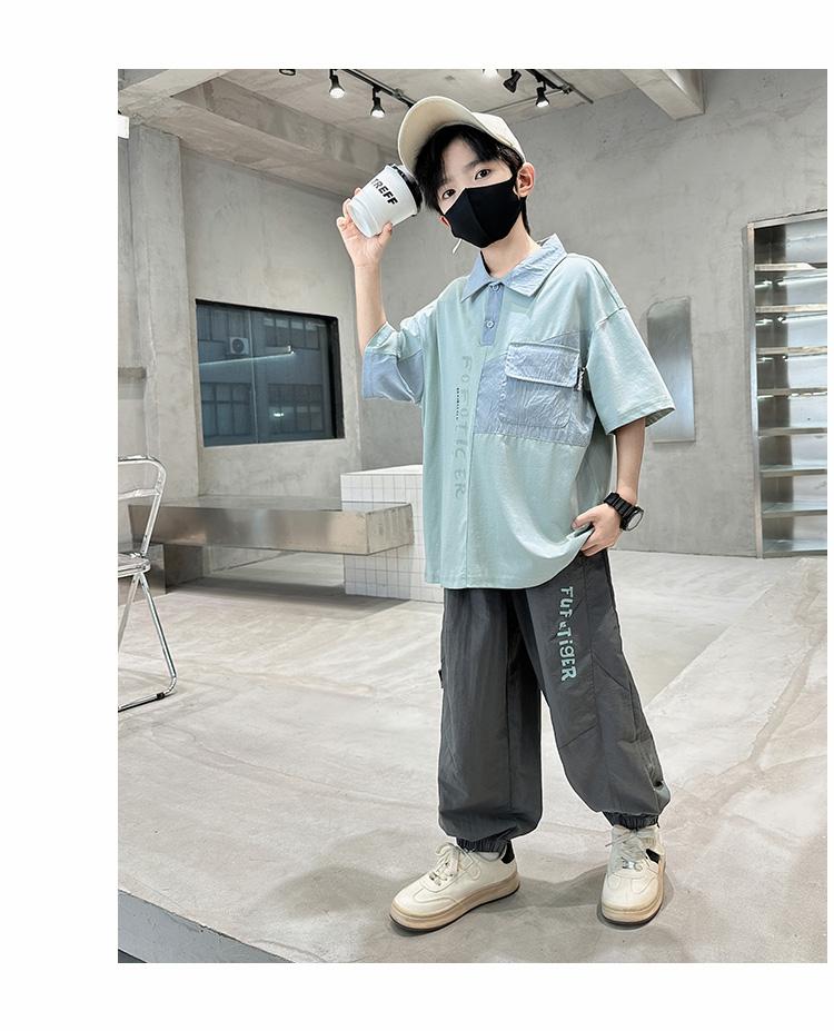 Boys' Summer Short Sleeve Set 2026 New Summer Clothing Medium and Large Children's Summer Polo Shirt Two Piece Set