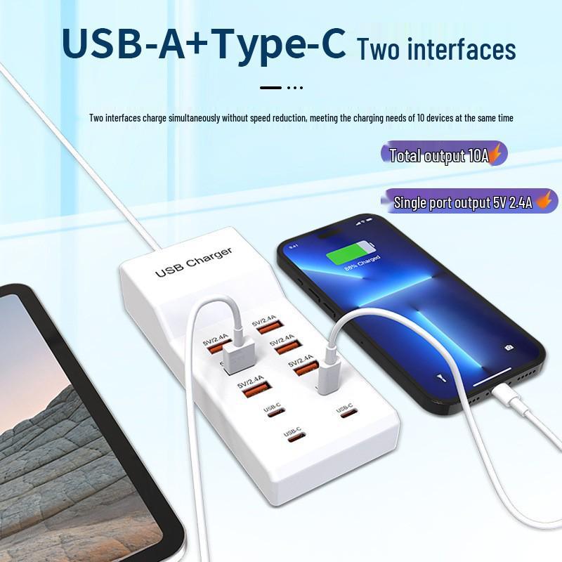 50W 10-Port USB-C Multi-Port Charging Station