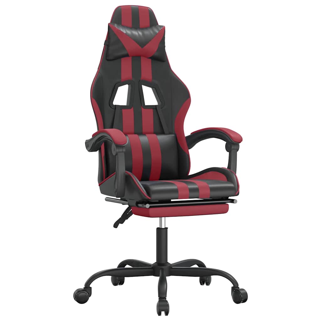 Gaming Chair with Footrest Swivel Black & Burgundy Artificial Leather