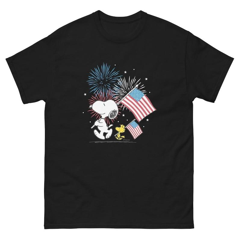 Snoopy amp; Woodstock TShirt – American Flags amp; Fireworks Graphic Tee Unisex T-Shirt XXXXL