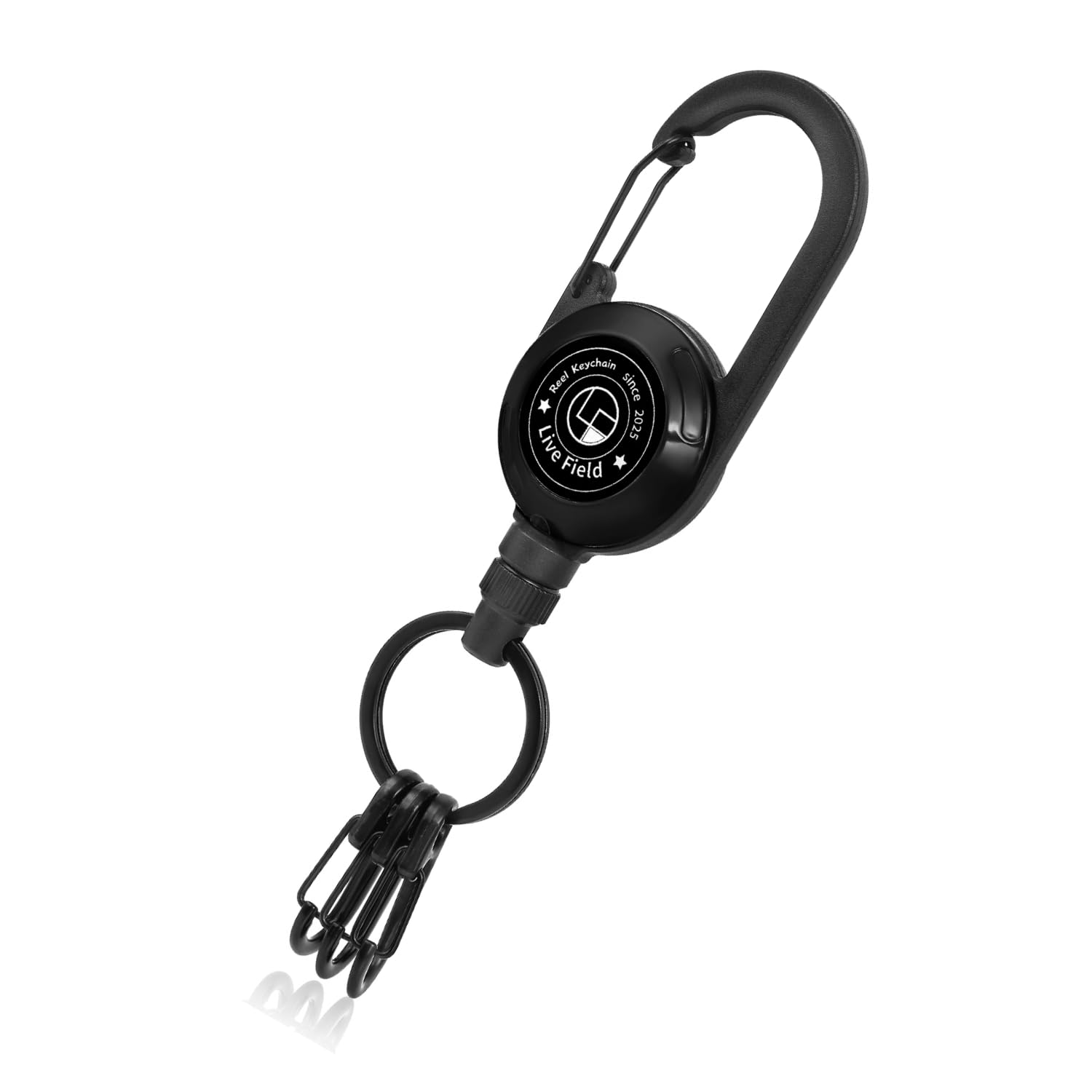 

Сильный Магнитный Брелок-Катушка для Полевой Рыбалки с Выдвижным Карабином и 3 Мини-Карабинами до 50 см, Проволока, Компактный, Ударопрочный (черный) чёрный