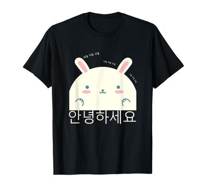 Annyeonghaseyo Smějící se Roztomilý Králík Hangul Korejská Abeceda Tričko