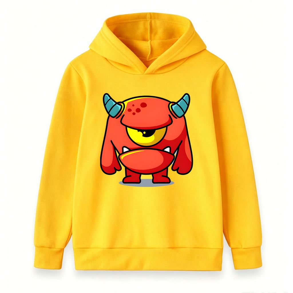 Kids Boys Girls Cartoon One-Eyed Red Monster Print Pullover Hoodie, Soft Casual Long Sleeve Hooded Sweatshirt for Boys Girls Daily Wear Cosplay