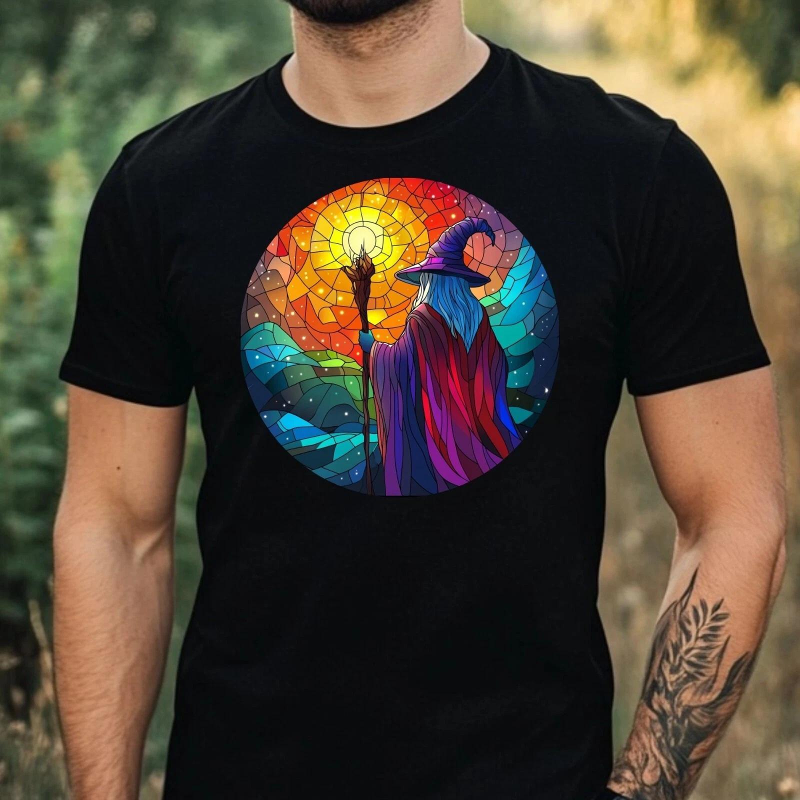 T-Shirt Herren Zauberer Buntglas Motiv Baumwolle Größe XS bis 5XL M