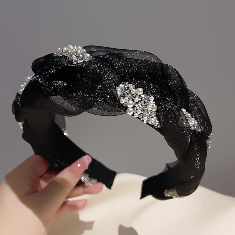 Korean Double Pearl  Headband Lace Braided Hairband Hair Hoop Bezel  Headbands For Women Girl Hair Accessories