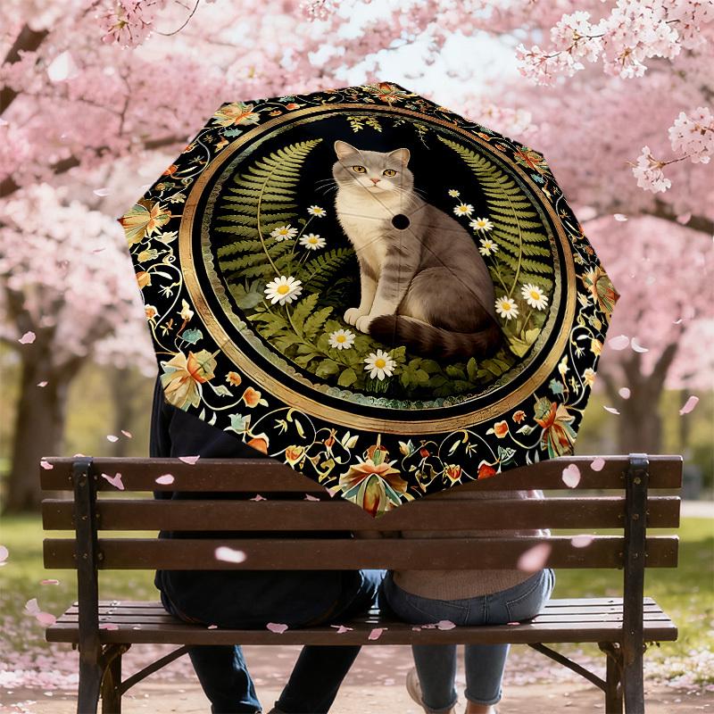 1PC Cat Floral Umbrella-8-Rib Reinforced, Automatic Open, Lightweight & Durable, Cute Fashion Accessory for Outdoor-K1288