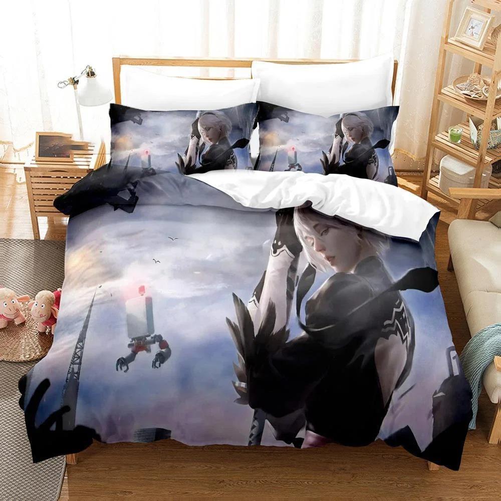 Game NieR Automata YoRHa No.2 Type B 2B Bedding Set Boys Girls Twin Queen Size Duvet Cover Pillowcase Bed Kids Adult