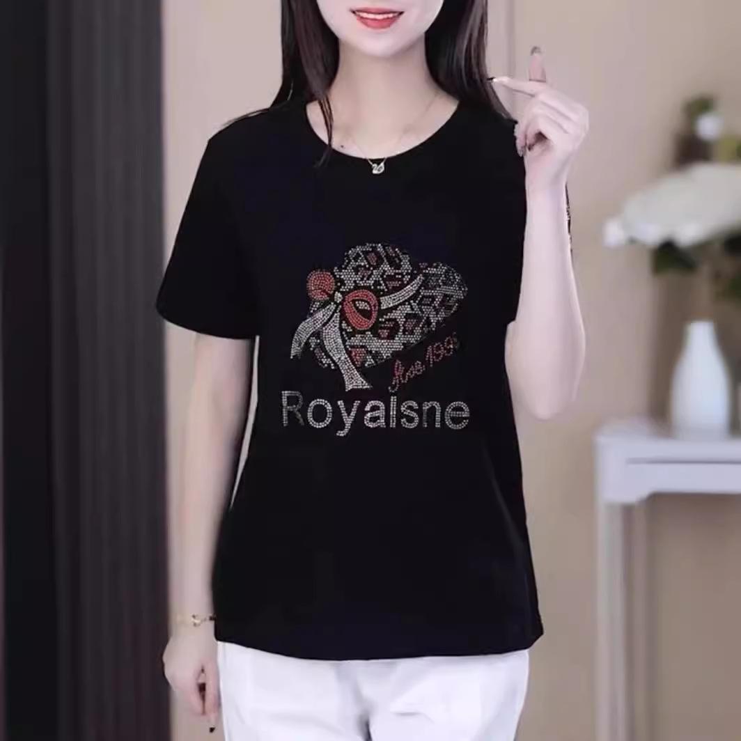 

Crew neck belly cover t-shirt women s summer fashion new age-reducing versatile short-sleeved top casual belly cover shirt 4XL