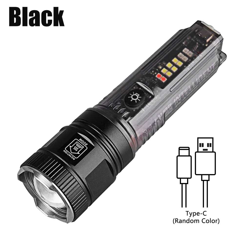 High Power White Flashlight Super Bright LED Spotlight Long Range Torch Zoom Emergency Outdoor With Multiple Lighting Mode