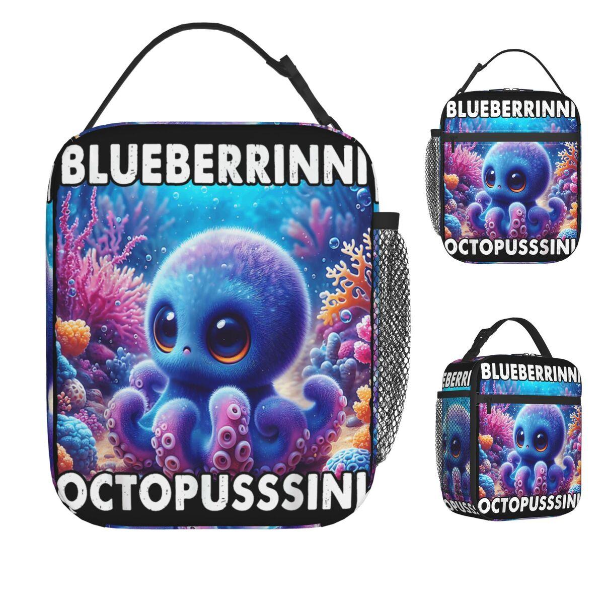 Blueberrinni Octopussini Italian Brainrot Meme Lunch Bag Casual Lunch Box Portable Zipper Tote Food Bags Designer Cooler Bag One Size