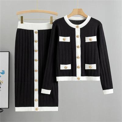 Women's Autumn and Winter High-end Dress Set Half Skirt Knitted Cardigan Two-piece Dress Set