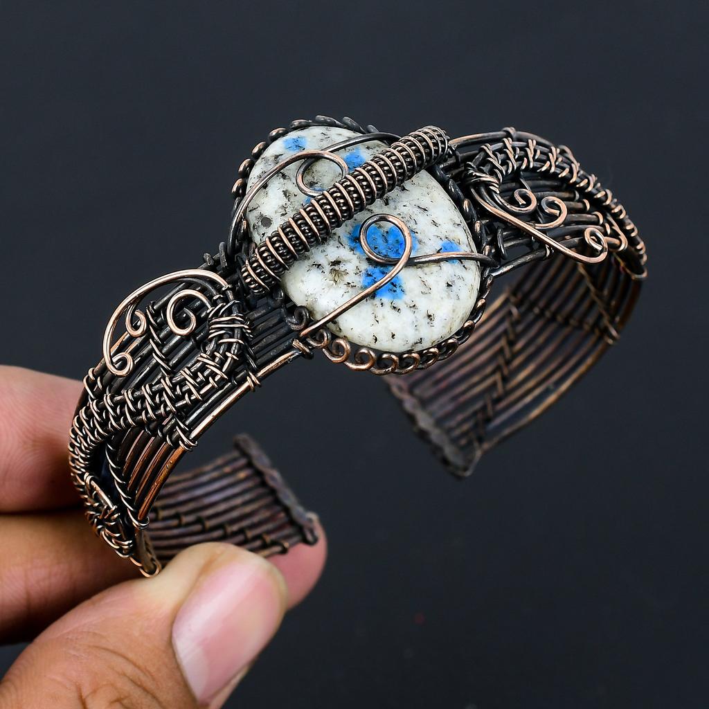 K2 Jasper Handmade Copper Wire Wrap Bangle Adjustable O2Q08