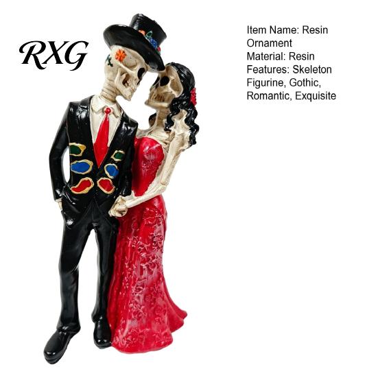 Unique Gothic Gift Skeleton Couple Statue, Romantic Figurine, Resin Durable Ornament Man And Woman Sculpture for Halloween Table Decor Exquisite