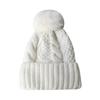 Women Fall Winter Hat Thickened Knitted Soft Elastic Warm Anti-slip Ear Protection Plush Ball Decor Twisted Pattern Outdoor Beanie Cap