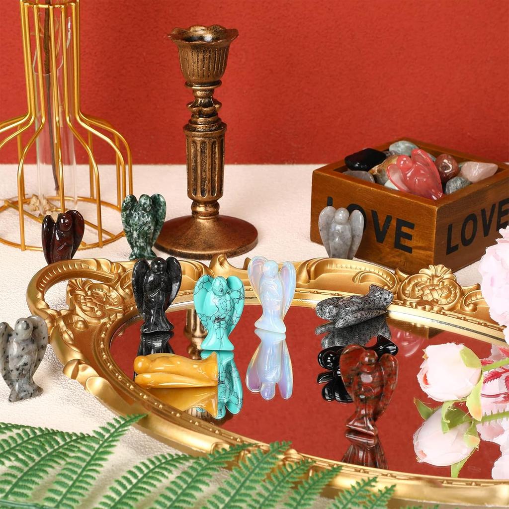 Nuenen 12 Pieces Crystal Angel Figurines Bulk Guardian 1.5 Inch Angel Statue Stones Gemstones Crystals Carved Stones for Easter Decor Gifts Home