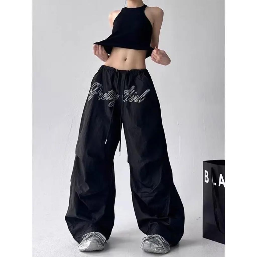 VIONA American Retro Hot Girl Hip Hop Letter Wide-Leg Pants Women Loose Pleated Design Dancing Trousers Summer Quick-Dry Pants
