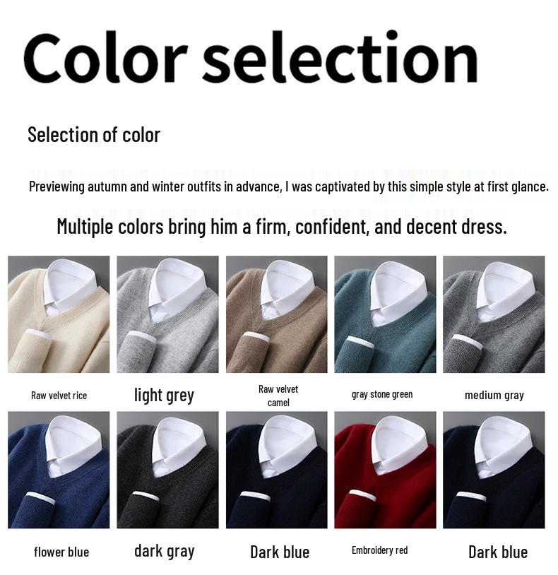 Men’s Pure Wool V-neck Pullover - Casual Loose Knitwear for Autumn/Winter