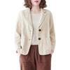 Women Vintage Casual Blazer Jacket Cotton Linen Coat Long Sleeve Lapel Thin Coat with Pockets 2 Buttons