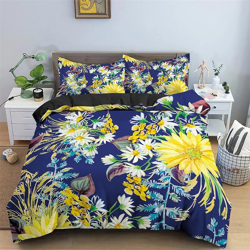 Copripiumino Botanico Floreale King Foglie Fiori Set Biancheria da Letto Microfibra Fiore di Primavera Copripiumino Singolo Doppio Per Adolescente Adulto