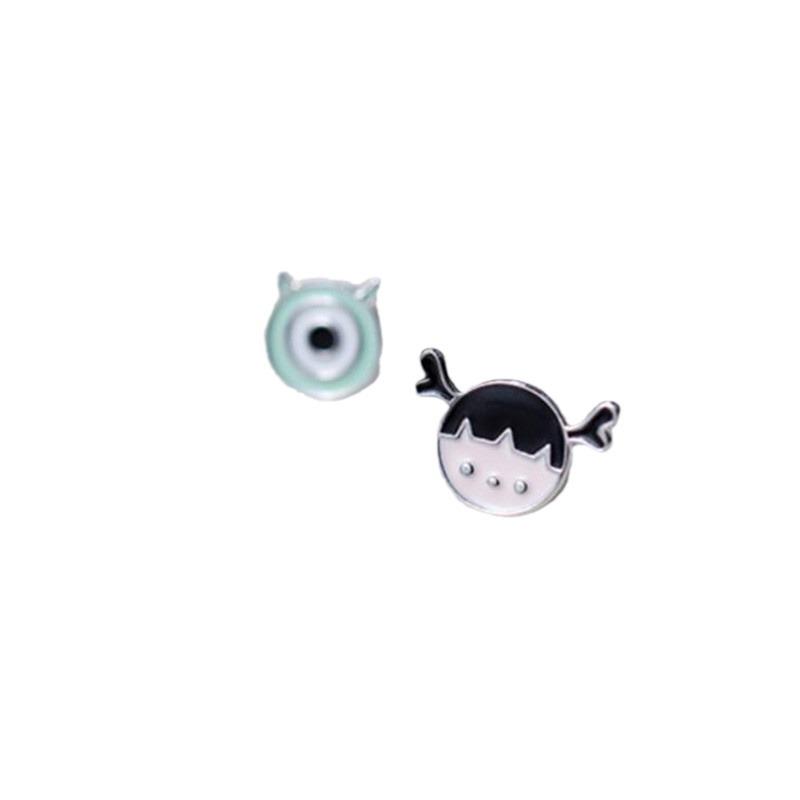 Korean Style Asymmetrical Cartoon Monster Girl Earrings