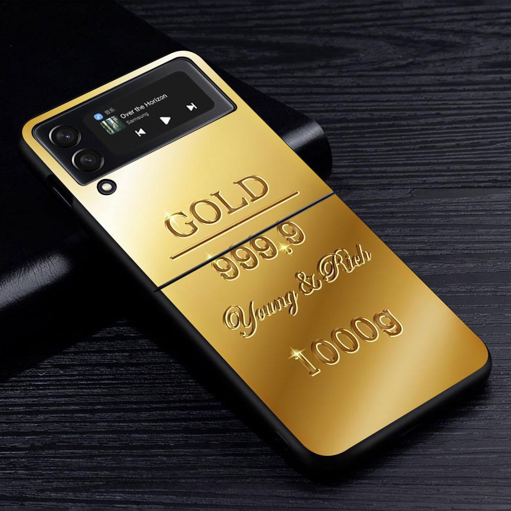 Fine Gold Pattern Printing Case for Samsung Galaxy Z Flip4 Flip3 5G PC Hard Cell Phone Shell Z Flip 4 3 Black Coque Zflip4