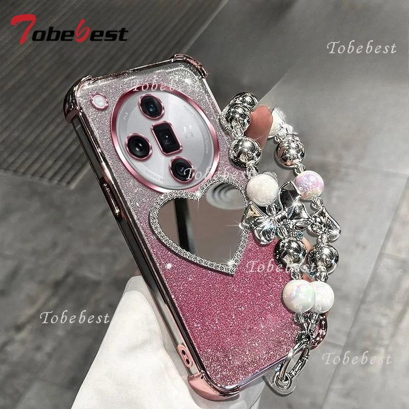Glitter Plating Love Mirror Bracelet Case for OPPO Find X8 Pro X8S Plus X7 Ultra Shockproof Silicone Cover