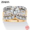 925 Sterling Silver 18K Gold 3pcs Geometric Zircon Rings for Women Jewelry Gift