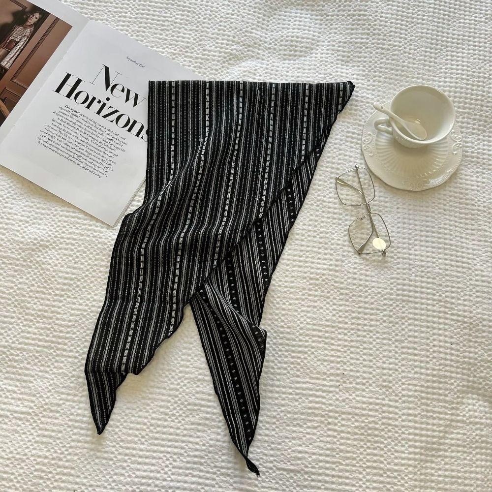 Stripe Print Snow Flower Scarves Korean Style Triangle Hijab Scarf Cotton Linen Headscarf Summer