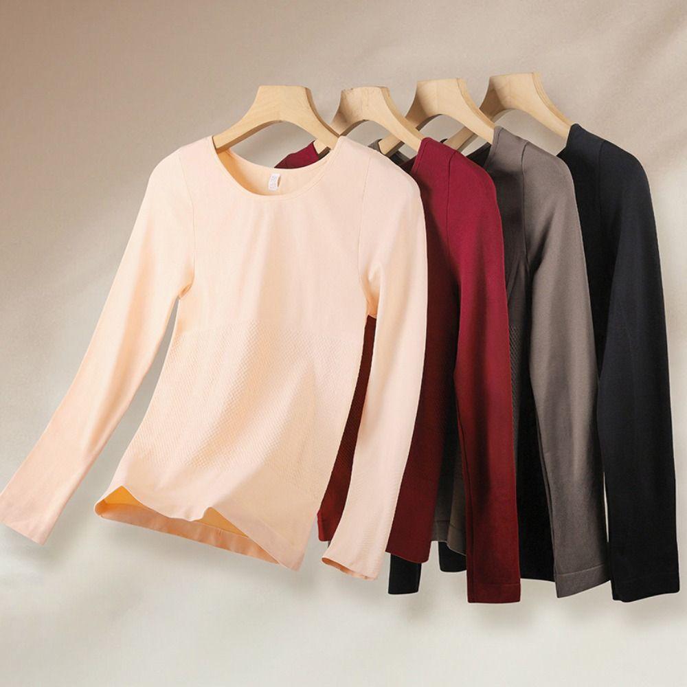 Round Neck Thermal Clothes Set Lingerie Warmth Long Underwear Women Thermal Underwear  Undershirt
