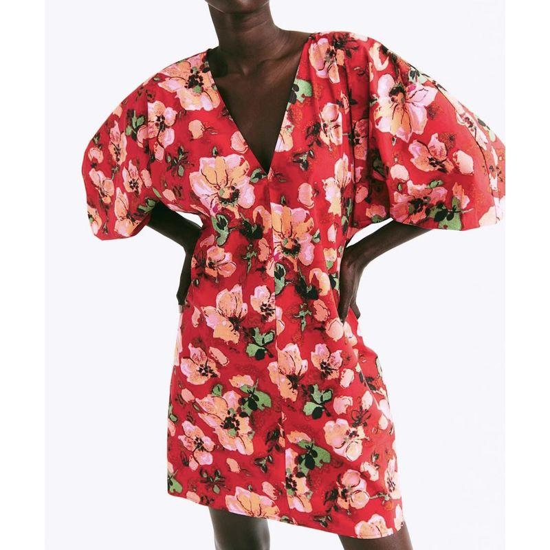 

Экспорт H Дом Короткий рукав V-образный вырез Сексуальный Изысканный принт Короткий рукав-фонарик Ретро Минималистичный Элегантный Красивый На все случаи жизни Комбинезон Red Flower color M