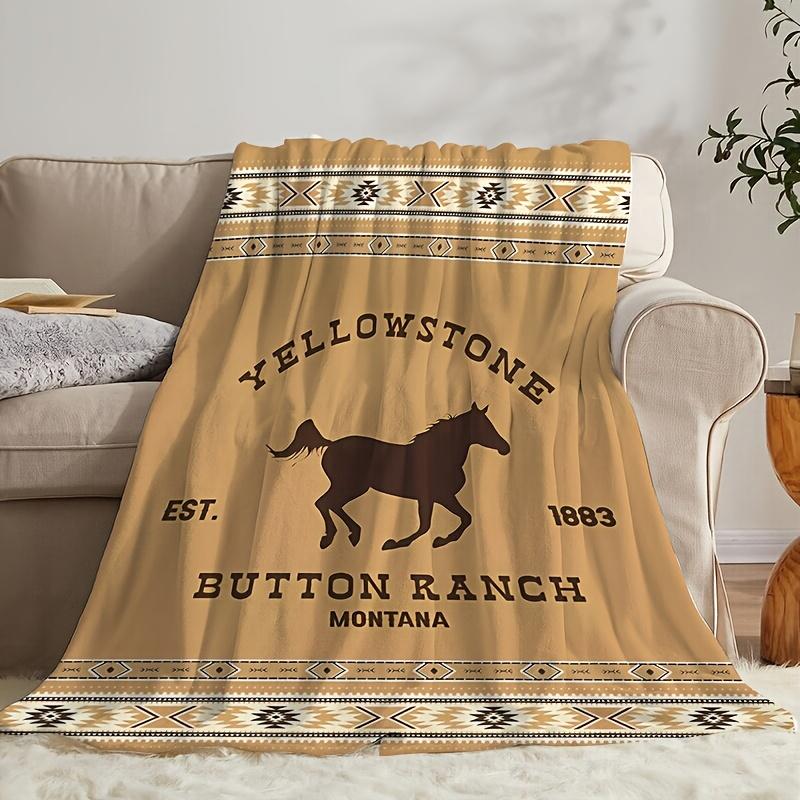1pc Vintage Western Yellowstone Pattern Flannel Blanket, Gift Blanket for Family and Friends, Nap Blanket, Throw Blanket, Multi-purpose Blanket for So