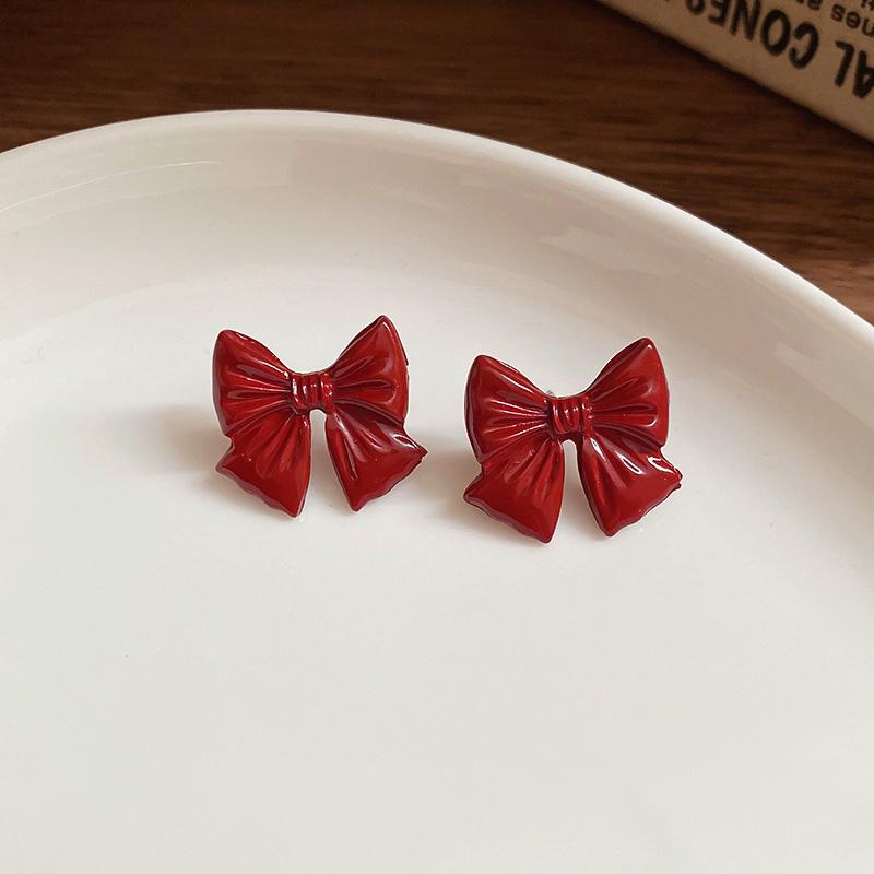 Silver Needle Ankara Red Love Stud Earrings Fashion Temperament New Earrings Light Luxury Premium Autumn and Winter