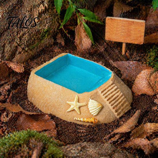 Aquarium Decor for Reptiles Beach Pool Hermit Crab Habitat Ornament with Climbing Ramp & Starfish Shell Reptile Water Basin Conch Decor, Decoration