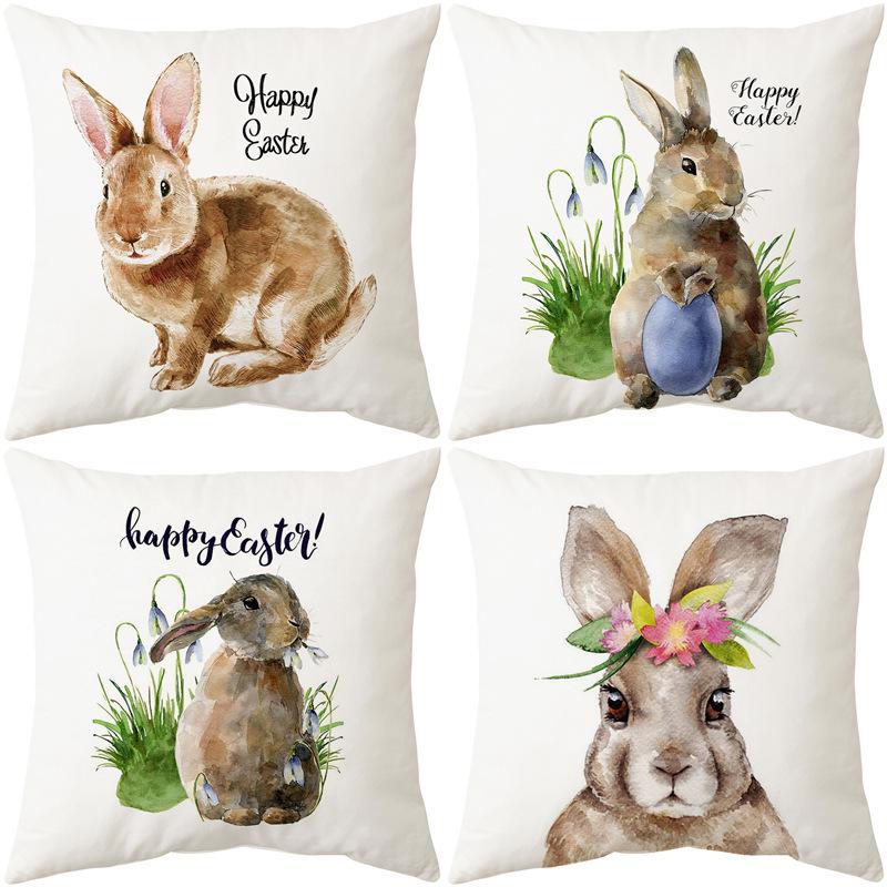 Easter Bunny Cartoon Cushion - Hand-painted Creative Sofa Back Pillow