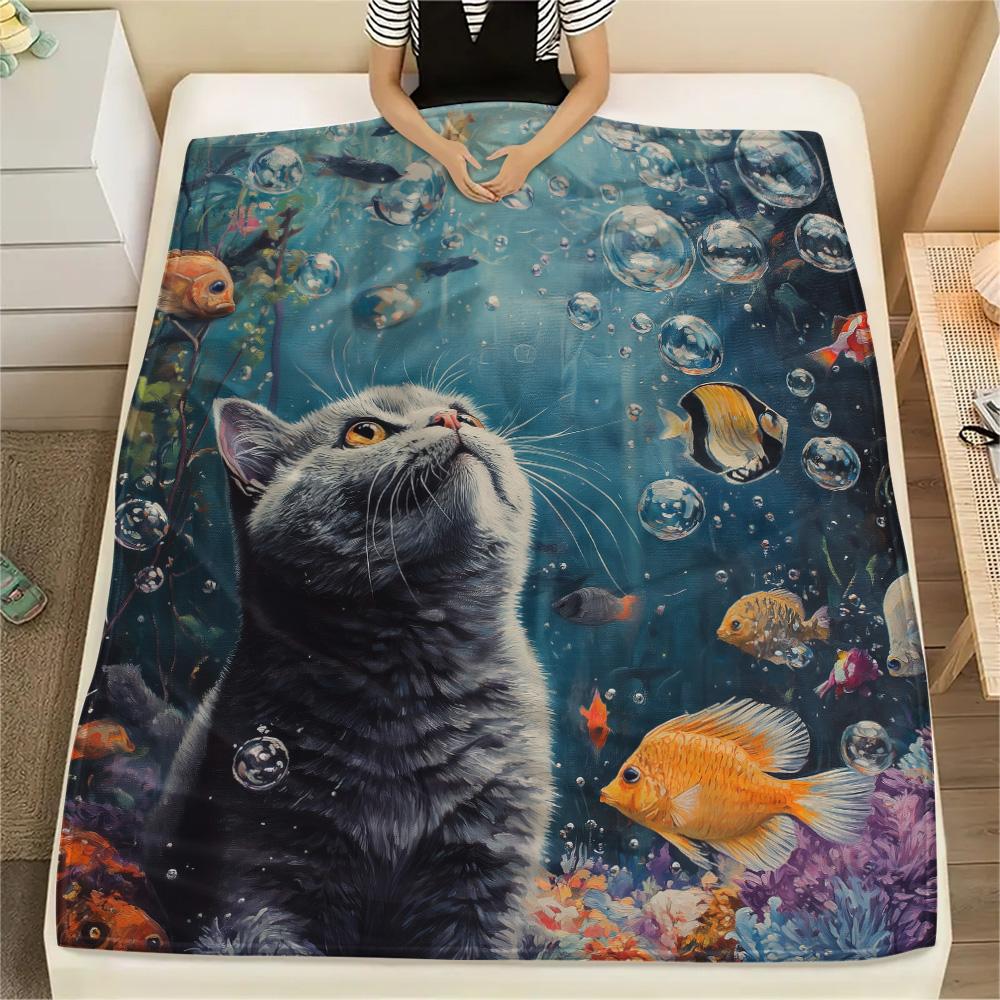 

Bubble Cat Print Flannel Blanket, High quality Comfortable for All Seasons, Home Decor, Warmth and Comfort 80cm x 120cm