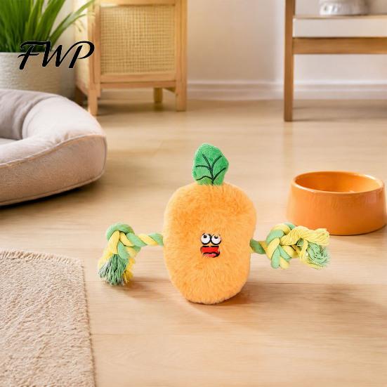 Soft Plush Dog Toy Stuffed Vegetable Toy, Interactive Squeaky Chew Carrot Eggplant Green Pepper with Rope Arm for Tug-of-war, Small to Medium Dogs
