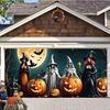 Halloween Garage Banner - - - Fantasy Witch and Skeleton Patterns, Bright Polyester Material, Outdoor Wall Decoration