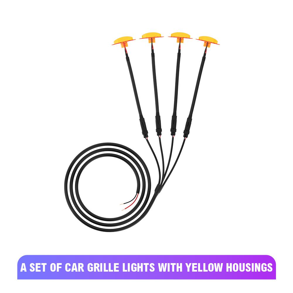 4 in 1  Car Grille Light Yellow Light Daytime Running Light LED Decorative Warning Light 12V Universal Car Front Grille Light