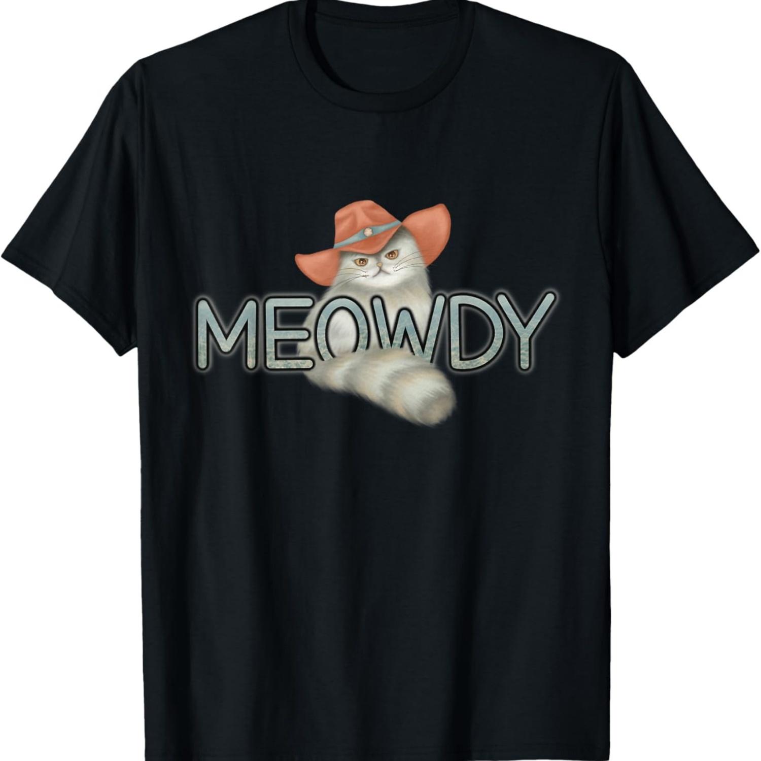 Cute hand drawn Meowdy Cat Cowboy Howdy Cat Meme T-Shirt S