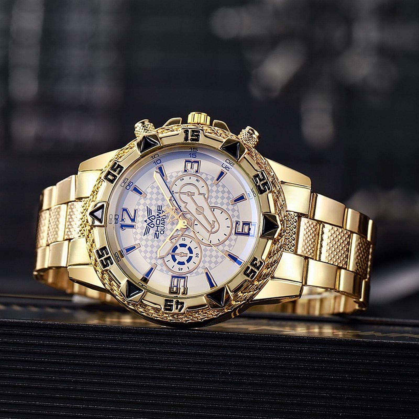 

Мужские кожаные деловые модные часы с ремешком для подарков One Size золотой