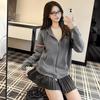 TB Unisex Trendy College-Style Hooded Cardigan with Double Sleeves & Color Stripes